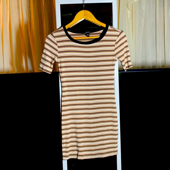 Forever, 21 mini dress, size small, beige, white, and brown striped. - Picture 1 of 2